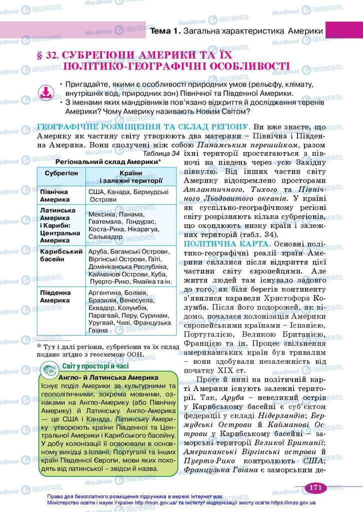 Підручники Географія 10 клас сторінка  171