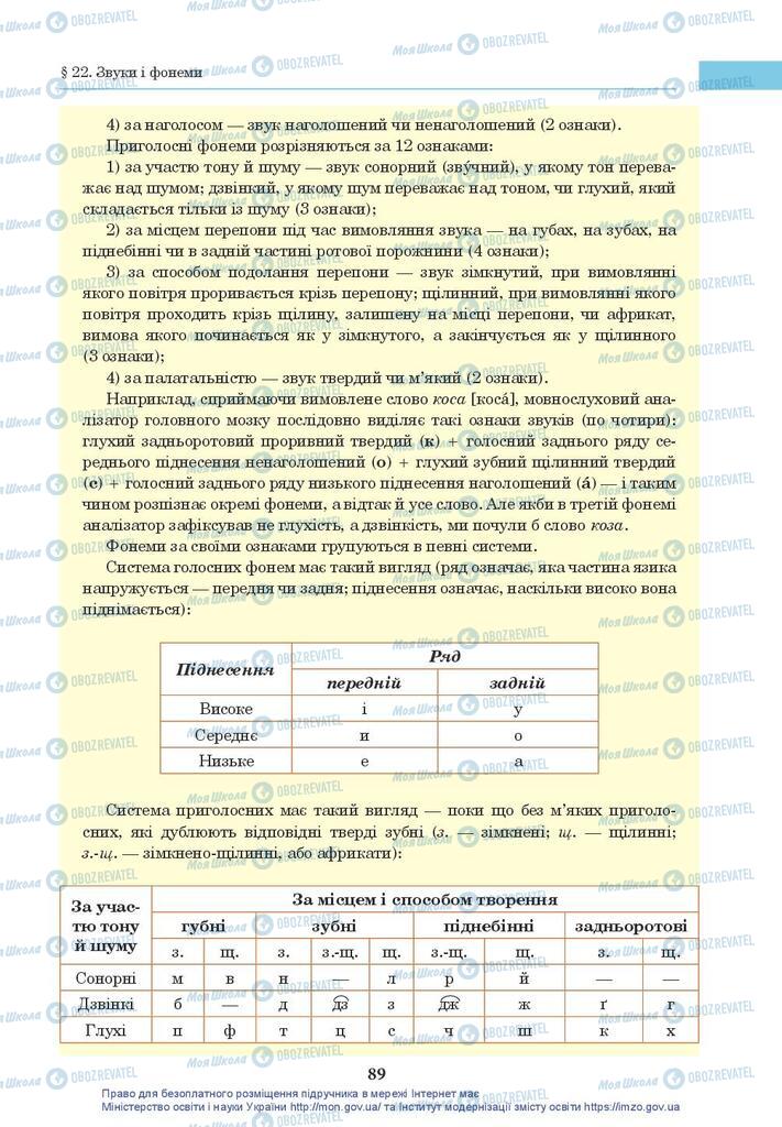 Підручники Українська мова 10 клас сторінка 89