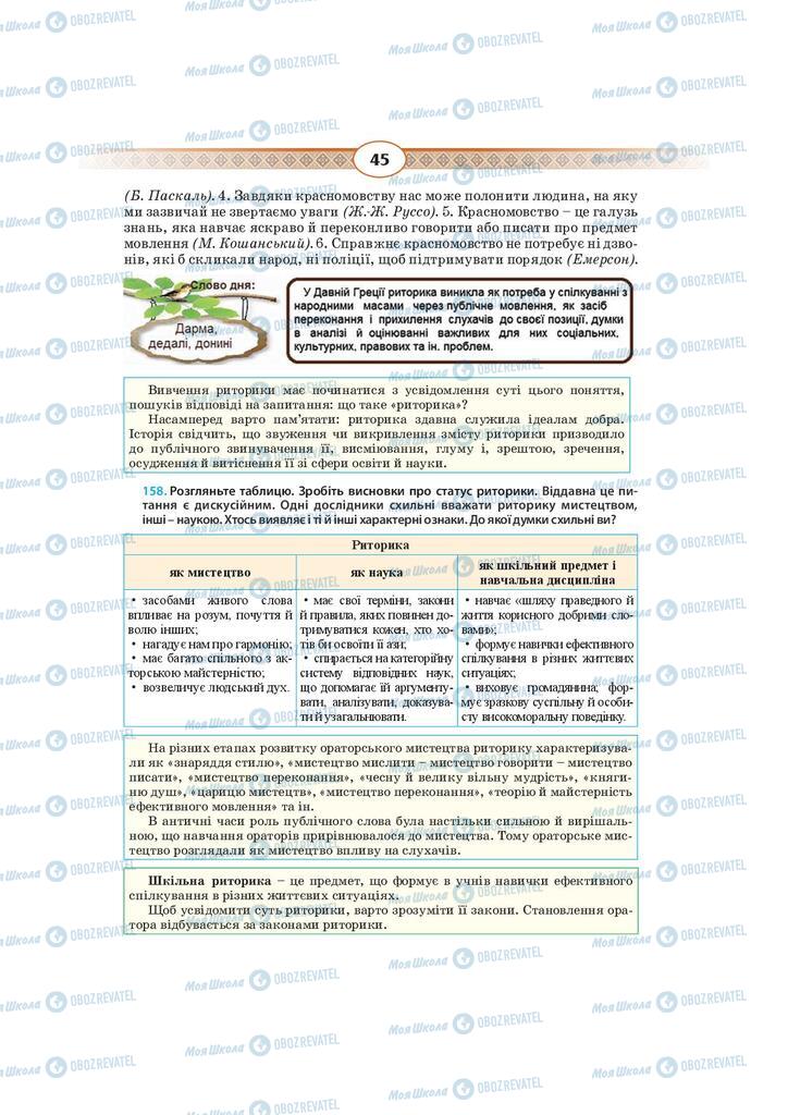 Підручники Українська мова 10 клас сторінка  45