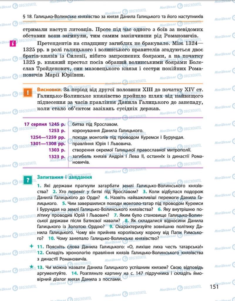 Підручники Історія України 7 клас сторінка 151