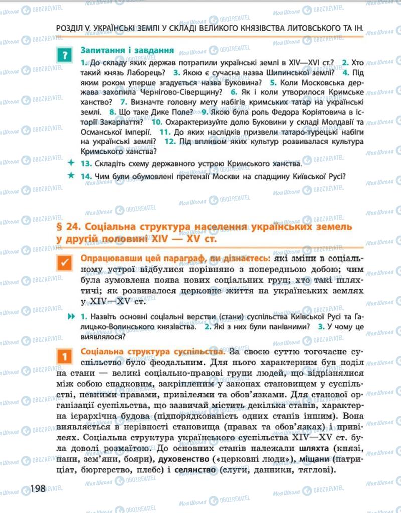 Учебники История Украины 7 класс страница 198