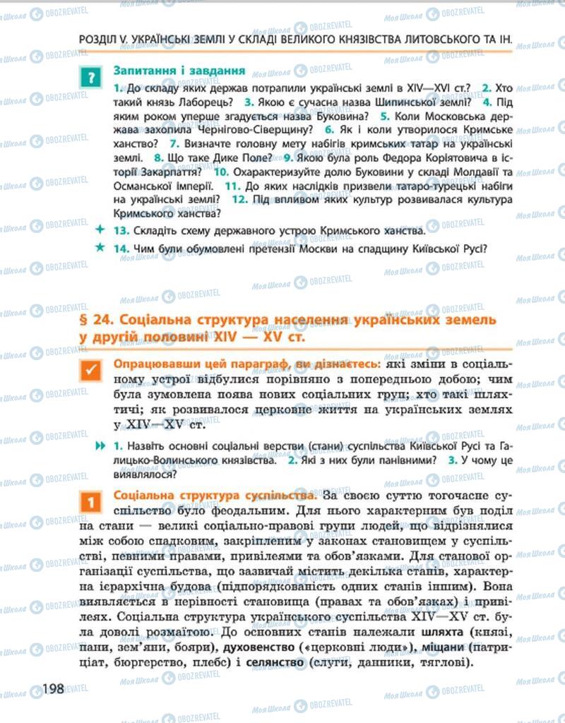 Підручники Історія України 7 клас сторінка 198