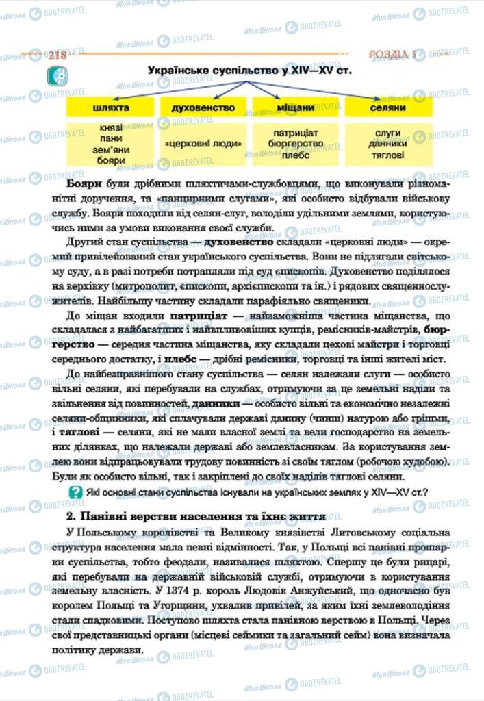 Підручники Історія України 7 клас сторінка 218