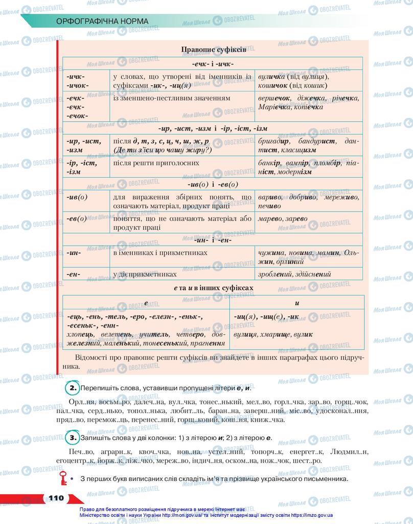 Підручники Українська мова 10 клас сторінка 110