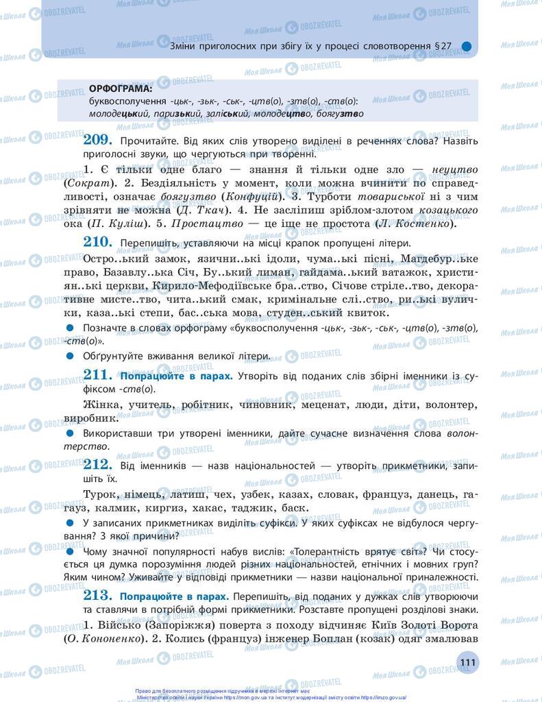 Підручники Українська мова 10 клас сторінка 111