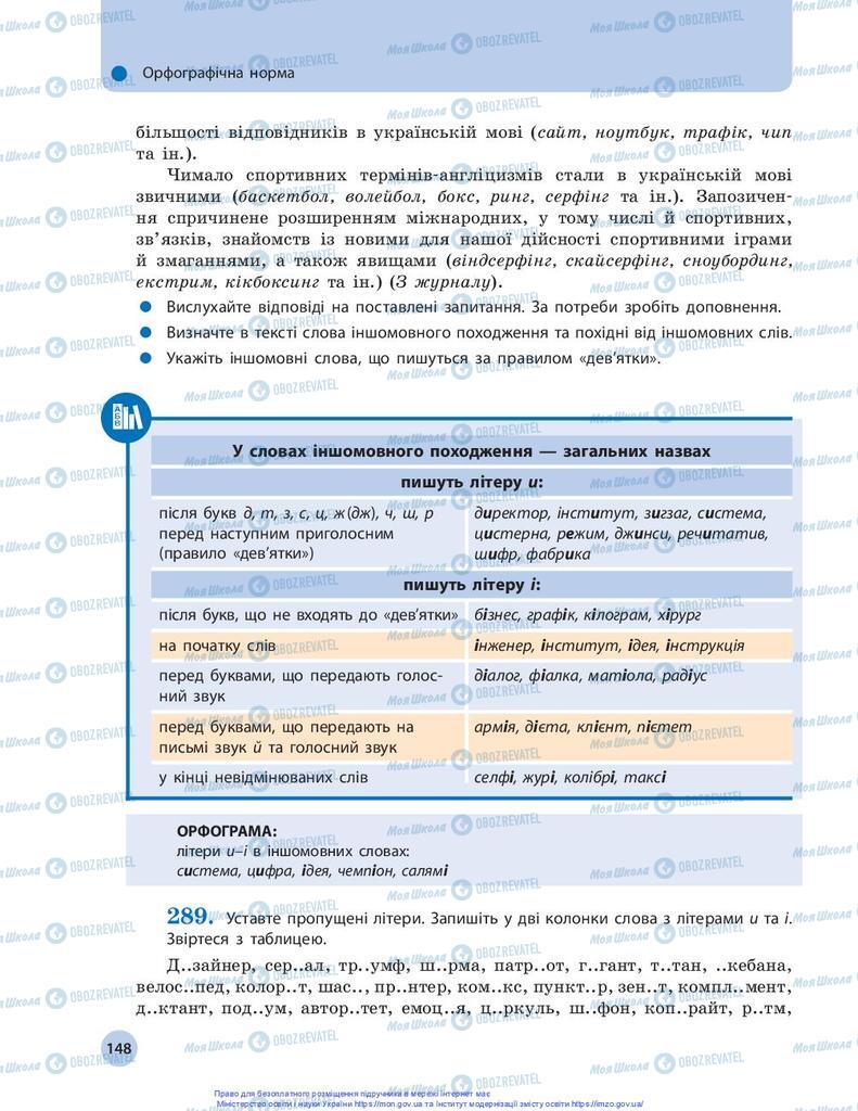 Підручники Українська мова 10 клас сторінка 148