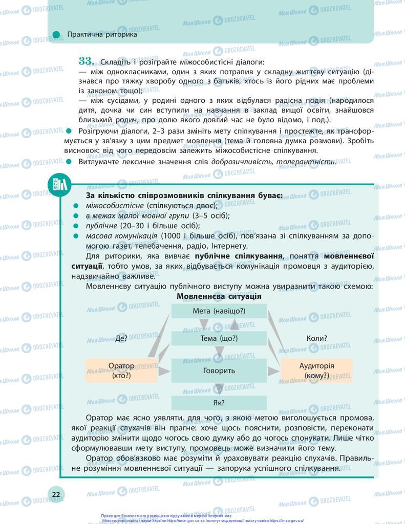 Учебники Укр мова 10 класс страница 22