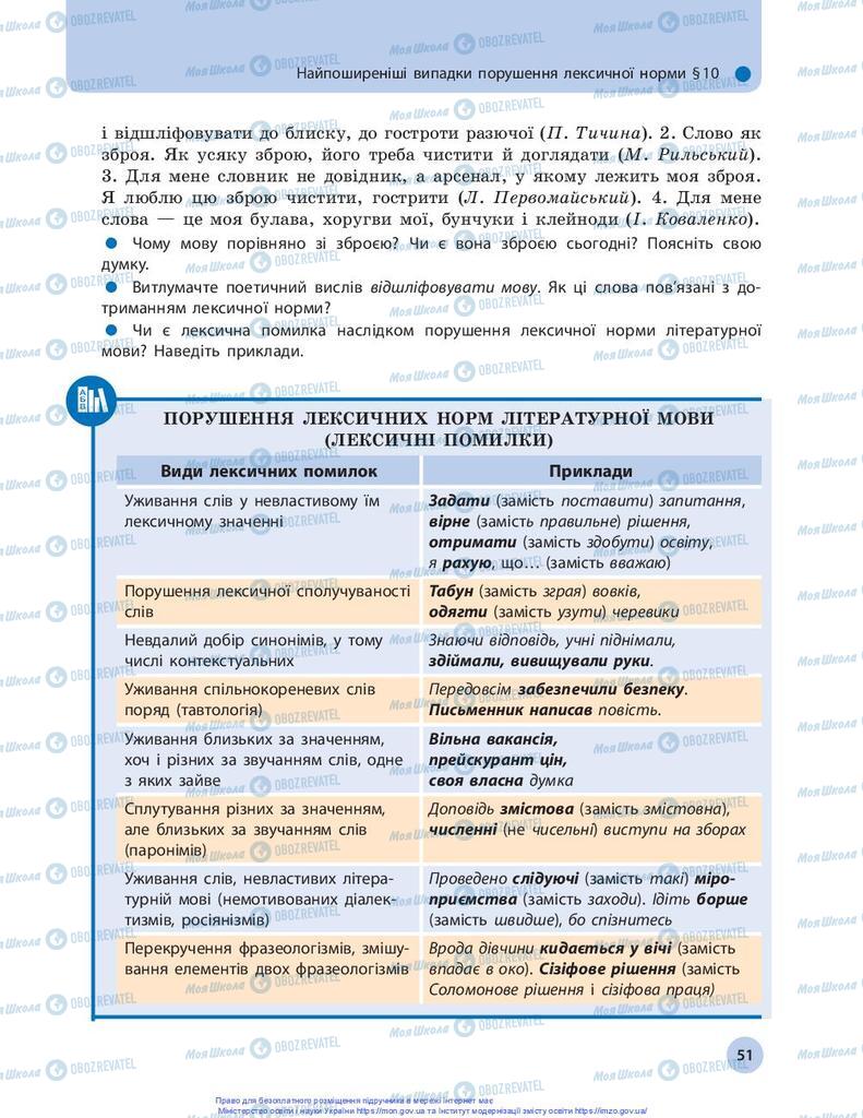 Підручники Українська мова 10 клас сторінка 51