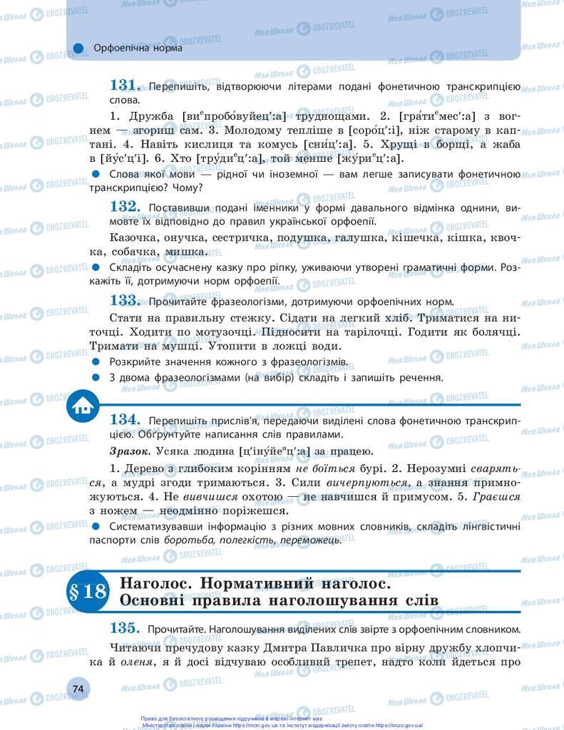 Учебники Укр мова 10 класс страница 74