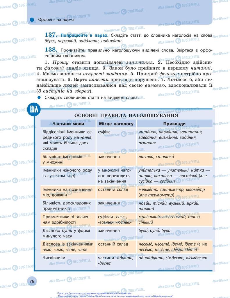 Підручники Українська мова 10 клас сторінка 76