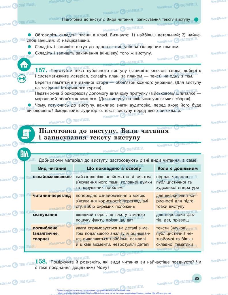 Учебники Укр мова 10 класс страница 85