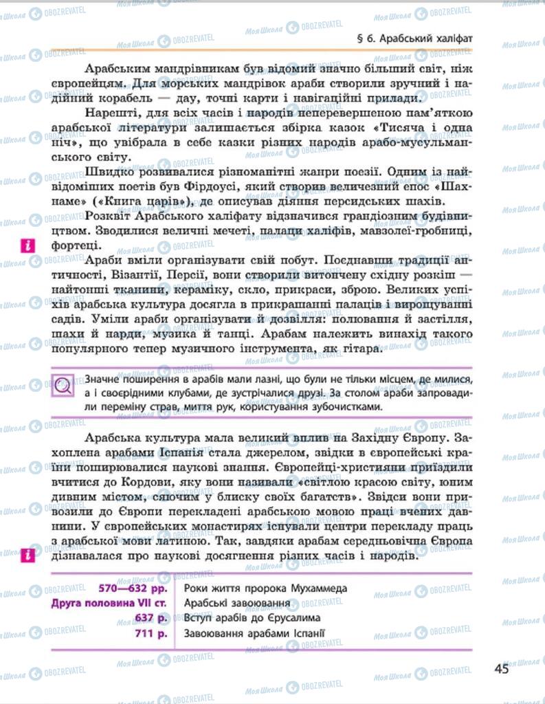 Підручники Всесвітня історія 7 клас сторінка 45