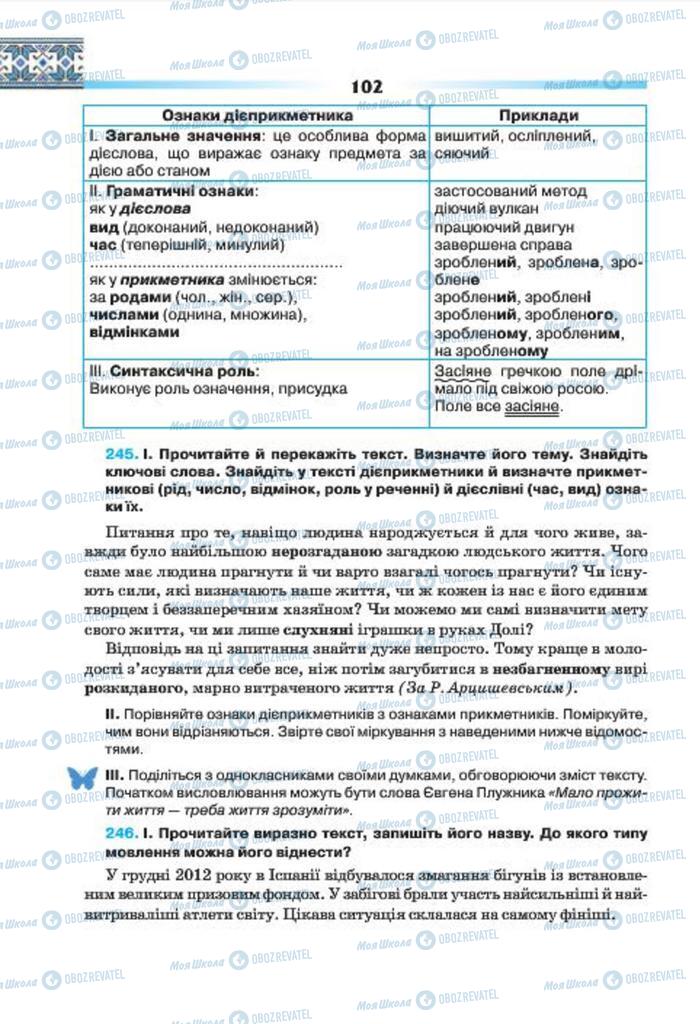 Підручники Українська мова 7 клас сторінка 102