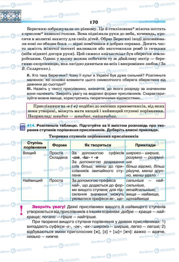 Підручники Українська мова 7 клас сторінка 170