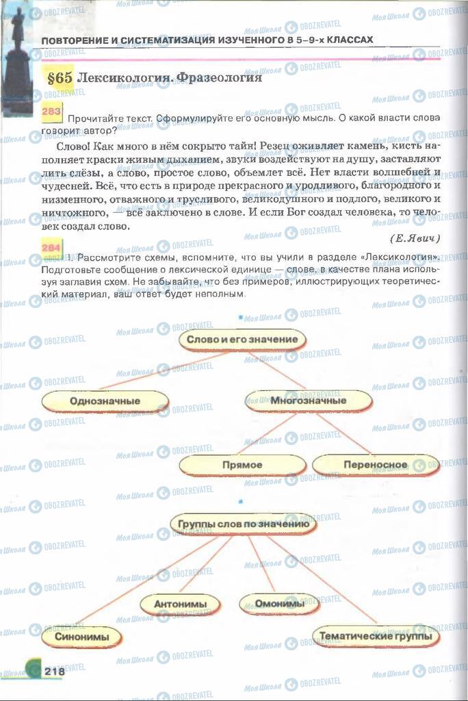 Підручники Російська мова 9 клас сторінка  218