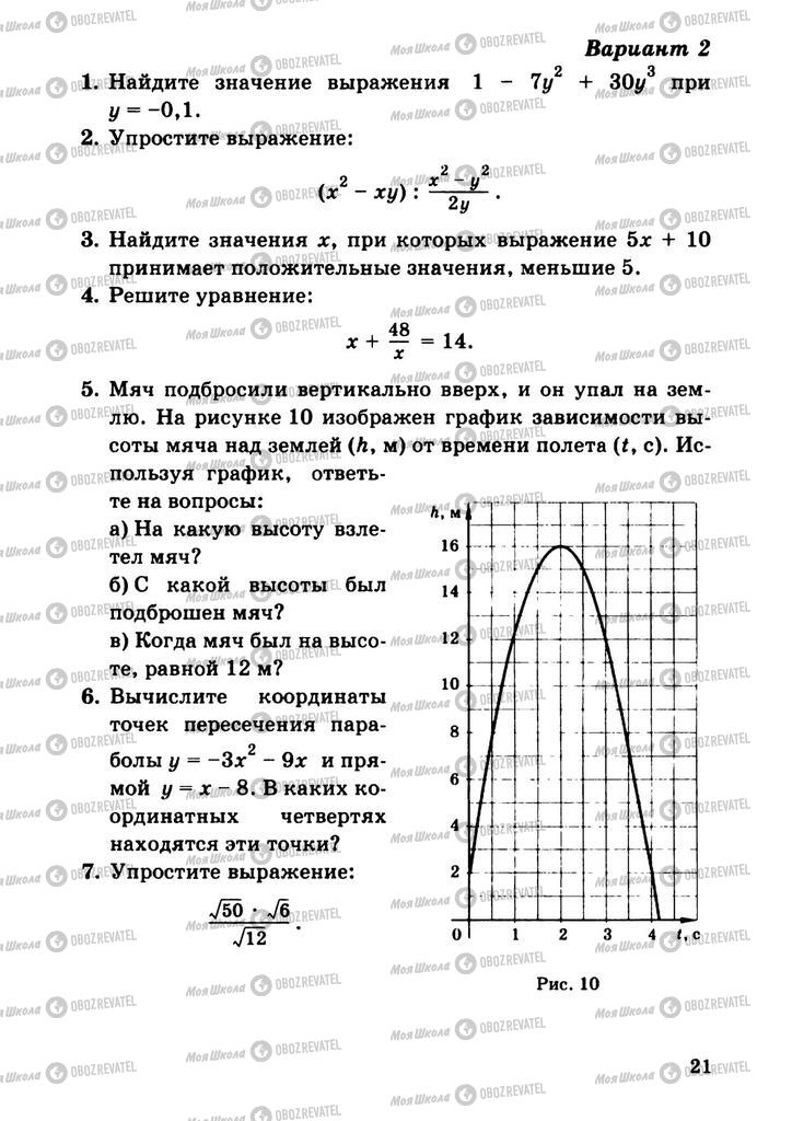 Підручники Алгебра 9 клас сторінка  21