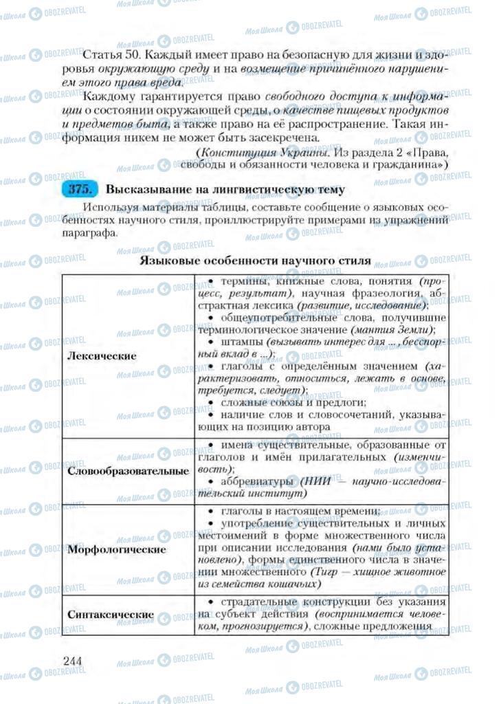 Підручники Російська мова 9 клас сторінка 244