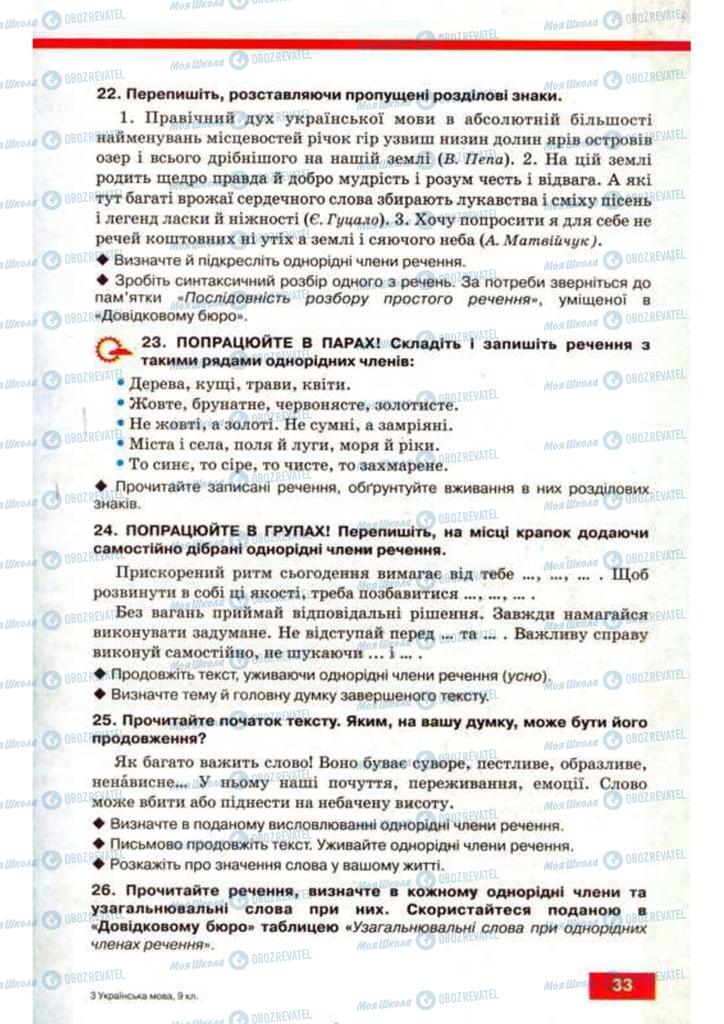 Підручники Українська мова 9 клас сторінка 33