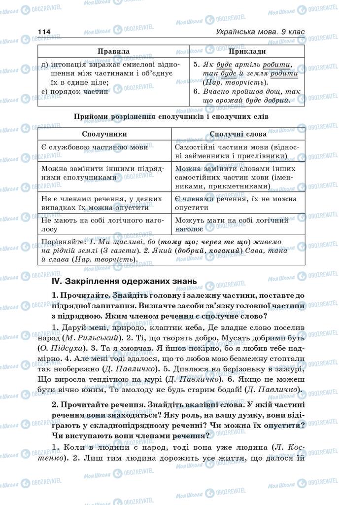 Підручники Українська мова 9 клас сторінка 114