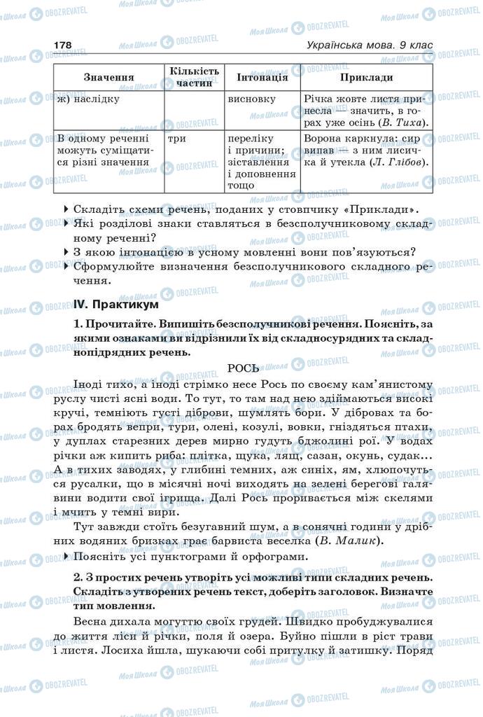 Підручники Українська мова 9 клас сторінка 178