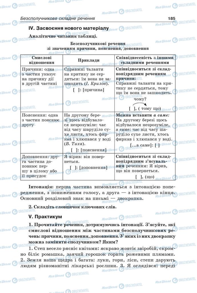 Підручники Українська мова 9 клас сторінка 185