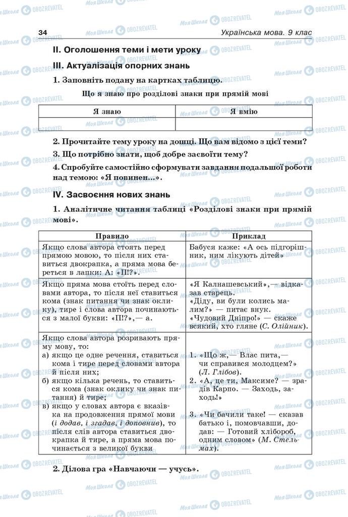 Підручники Українська мова 9 клас сторінка 34