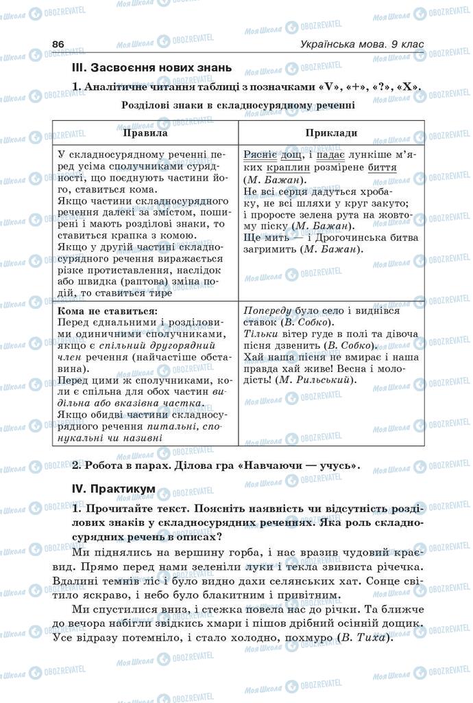 Підручники Українська мова 9 клас сторінка 86