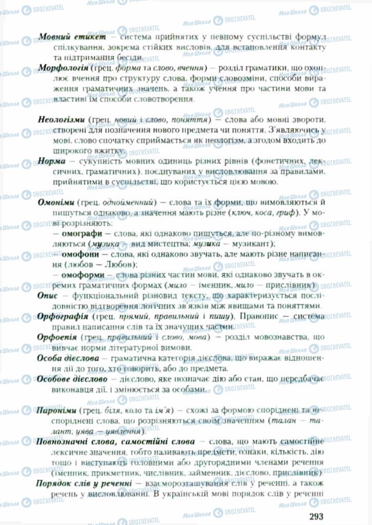 Підручники Українська мова 9 клас сторінка 293