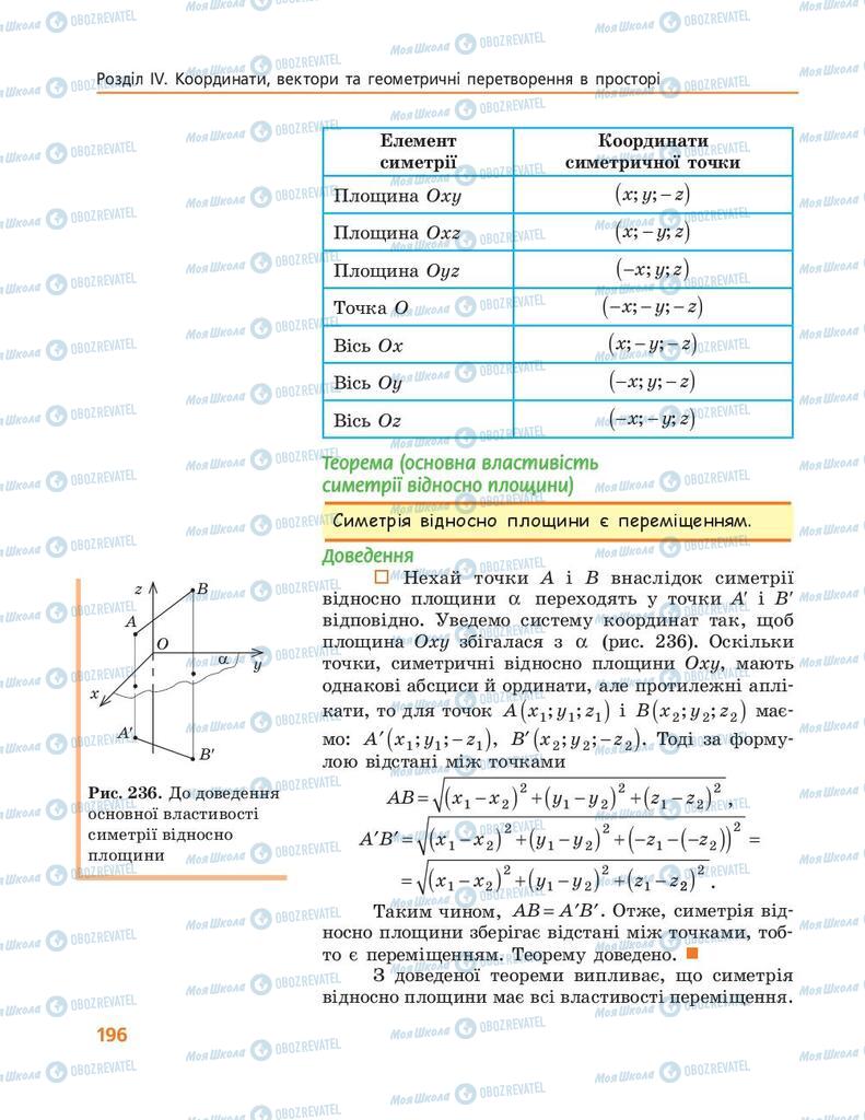 Підручники Геометрія 10 клас сторінка 196