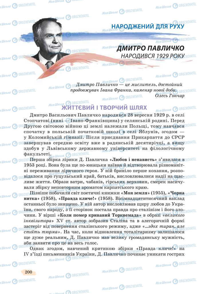 Підручники Українська література 11 клас сторінка 200