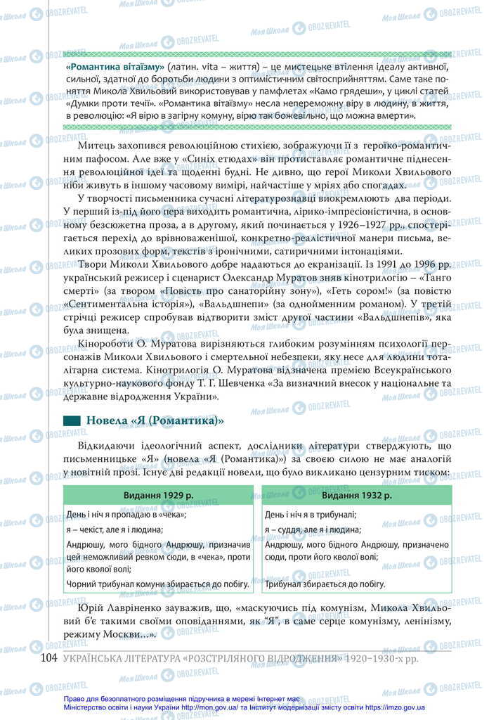 Підручники Українська література 11 клас сторінка 104