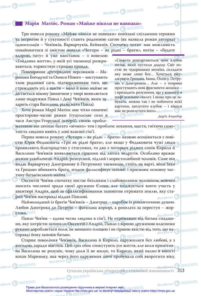 Підручники Українська література 11 клас сторінка 313