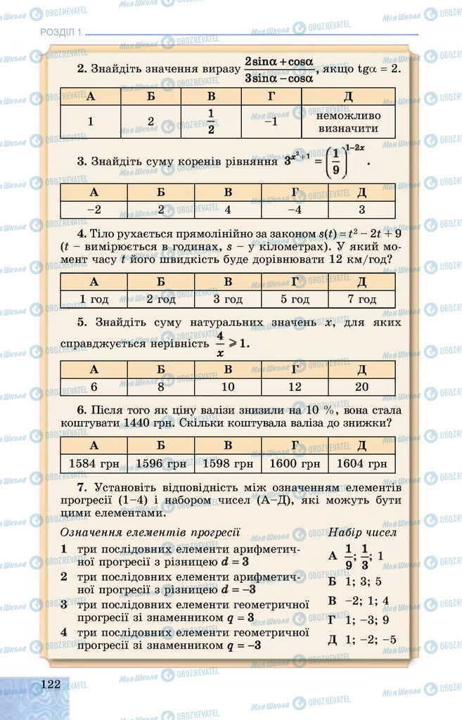 Підручники Алгебра 11 клас сторінка 122