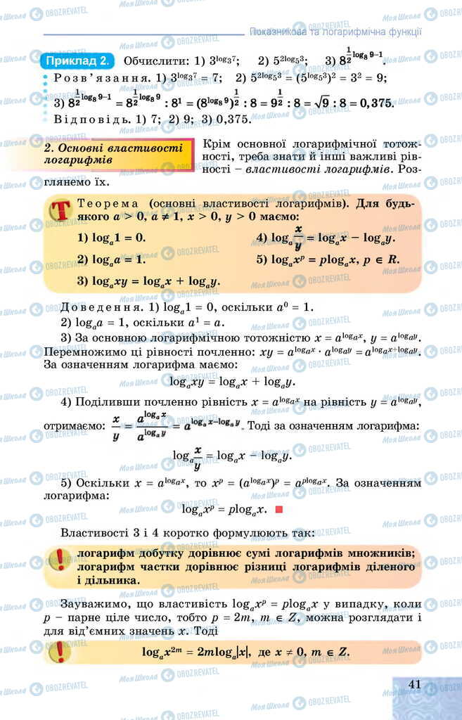 Підручники Алгебра 11 клас сторінка 41