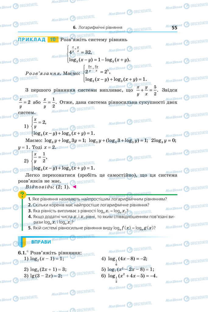 Учебники Алгебра 11 класс страница 55