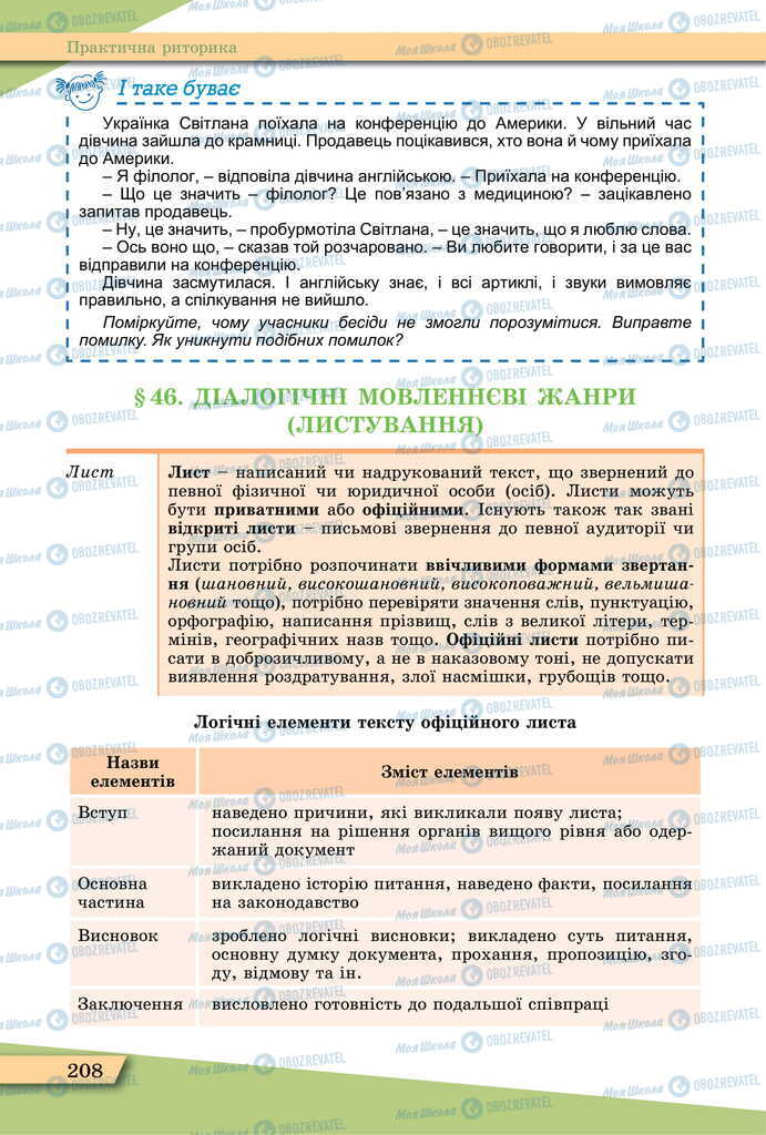 Учебники Укр мова 11 класс страница  208