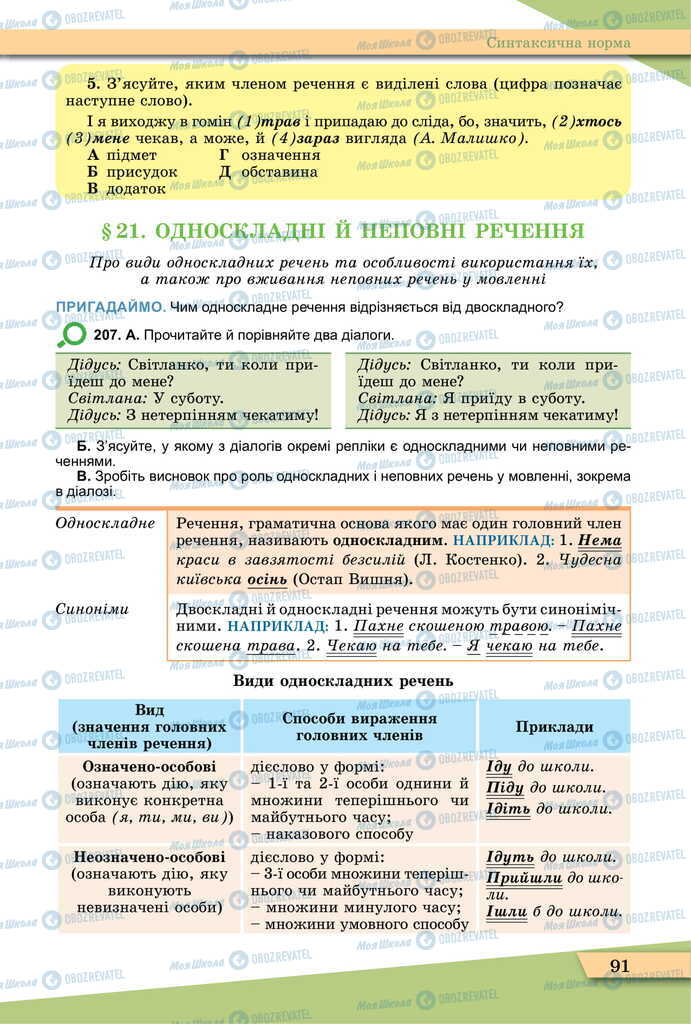 Учебники Укр мова 11 класс страница  91