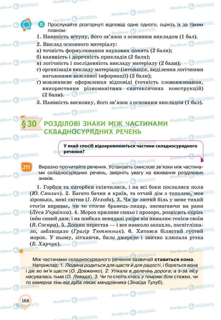 Підручники Українська мова 11 клас сторінка  168