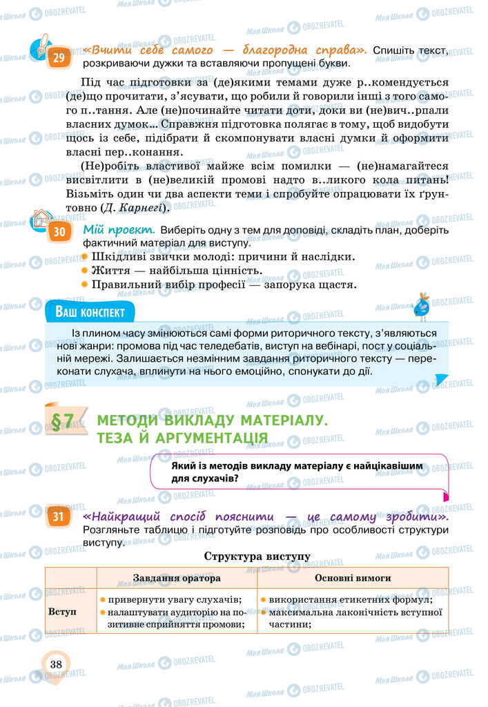 Учебники Укр мова 11 класс страница  38