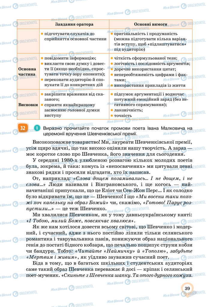 Підручники Українська мова 11 клас сторінка 39