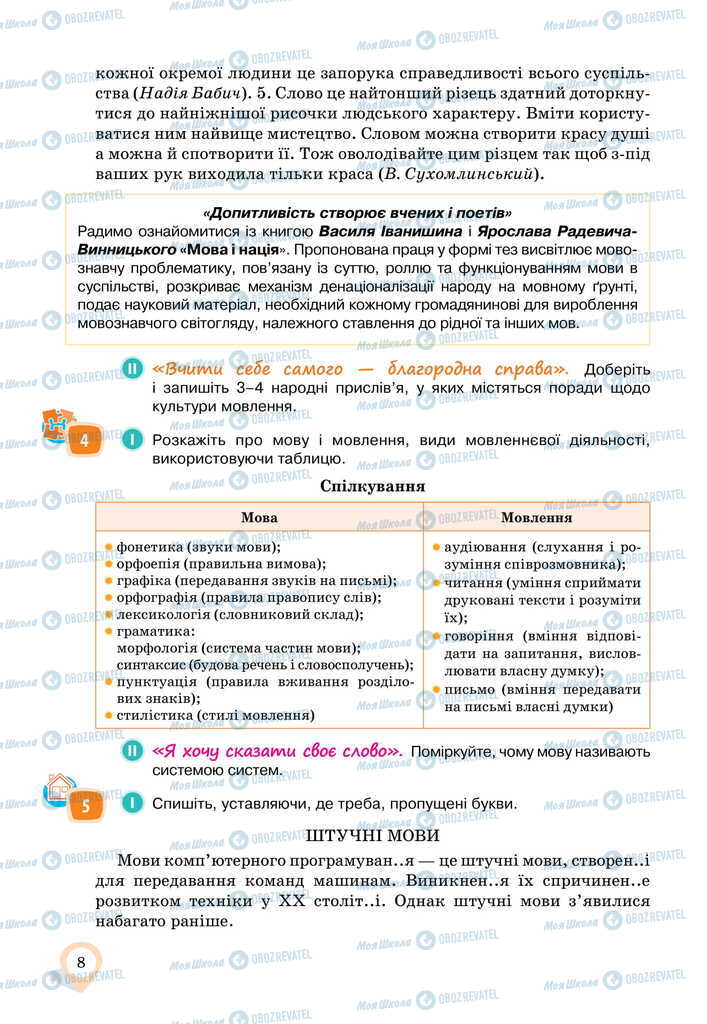 Учебники Укр мова 11 класс страница 8