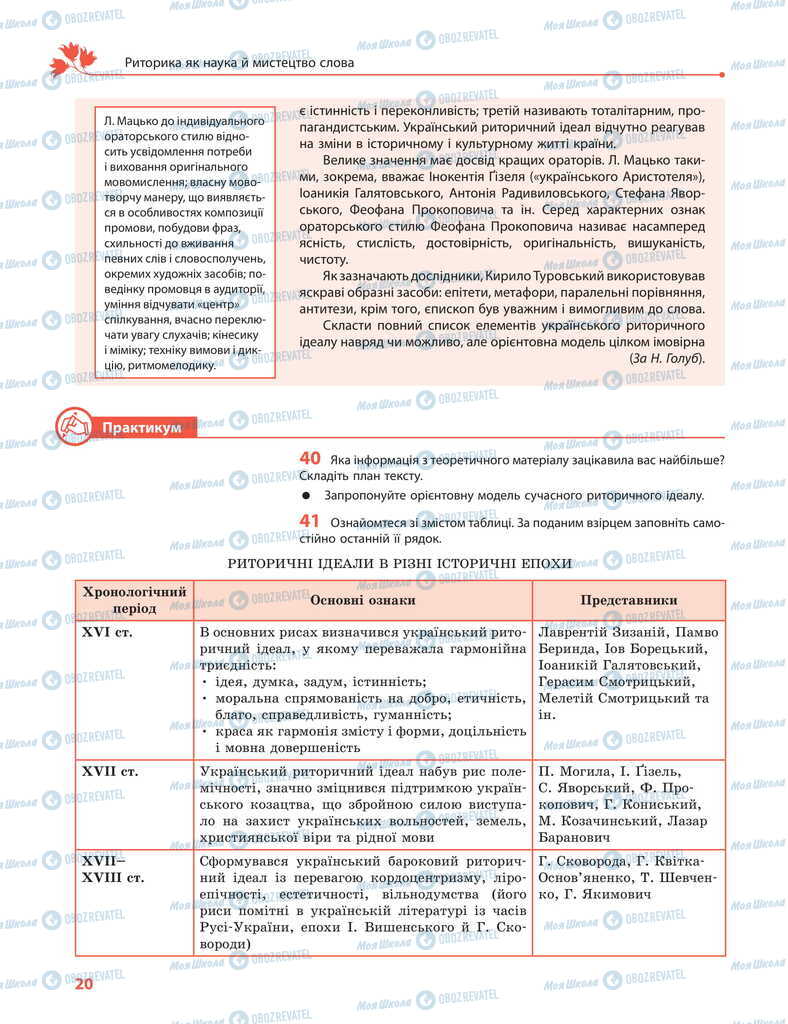 Підручники Українська мова 11 клас сторінка 20