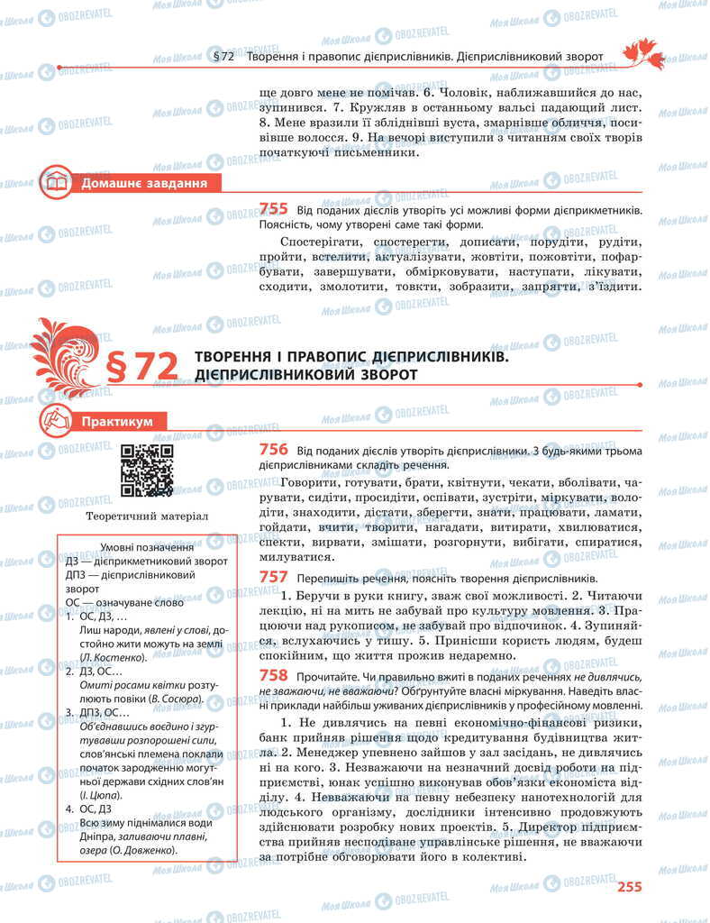 Підручники Українська мова 11 клас сторінка 255