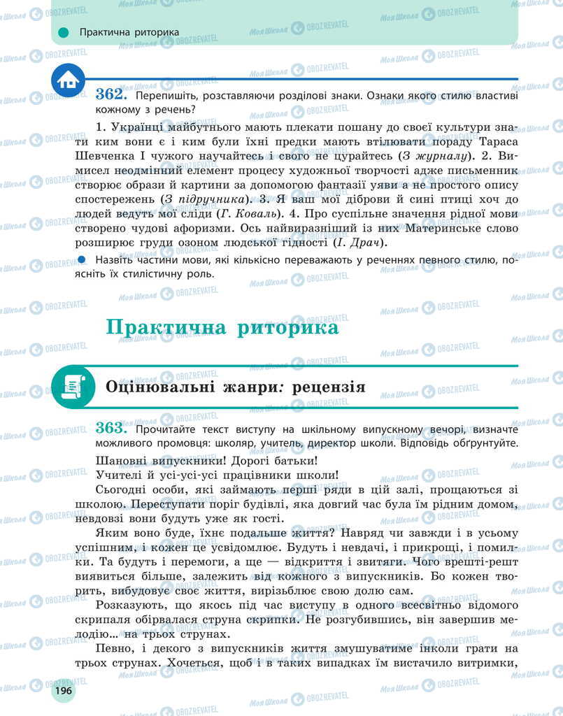Підручники Українська мова 11 клас сторінка 196