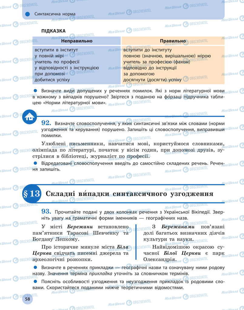 Підручники Українська мова 11 клас сторінка  58