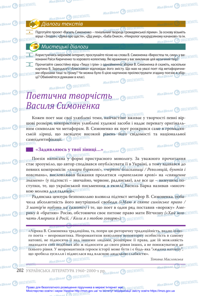 Підручники Українська література 11 клас сторінка 202