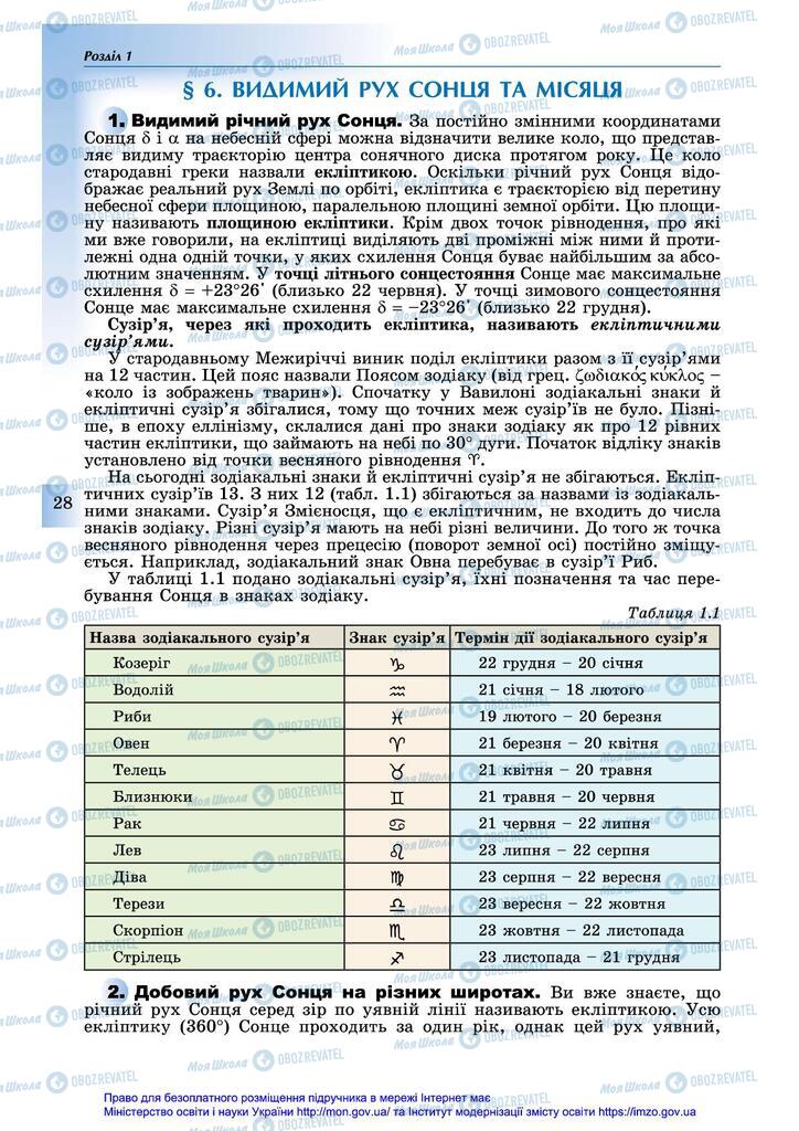 Підручники Астрономія 11 клас сторінка 28