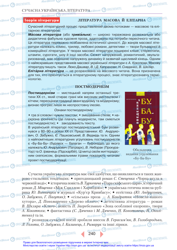 Підручники Українська література 11 клас сторінка 240