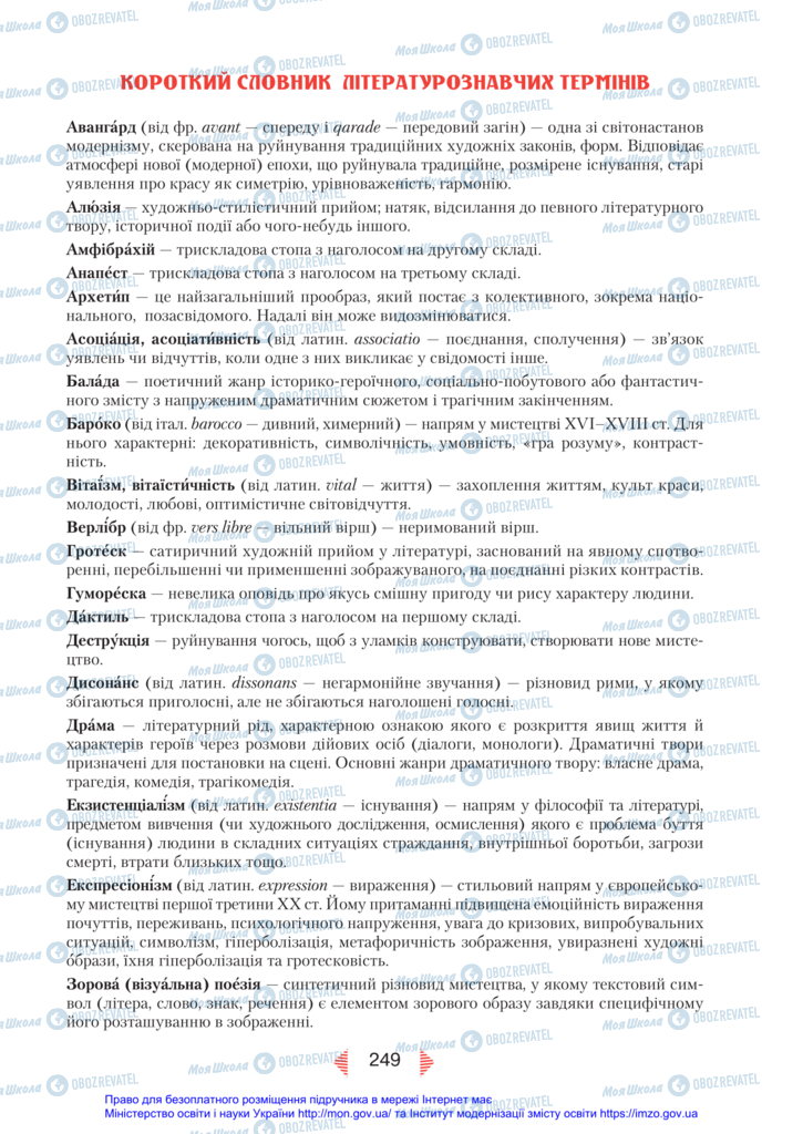 Підручники Українська література 11 клас сторінка 249