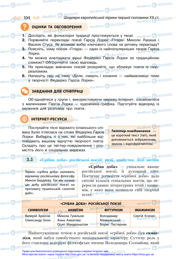 Підручники Зарубіжна література 11 клас сторінка 104